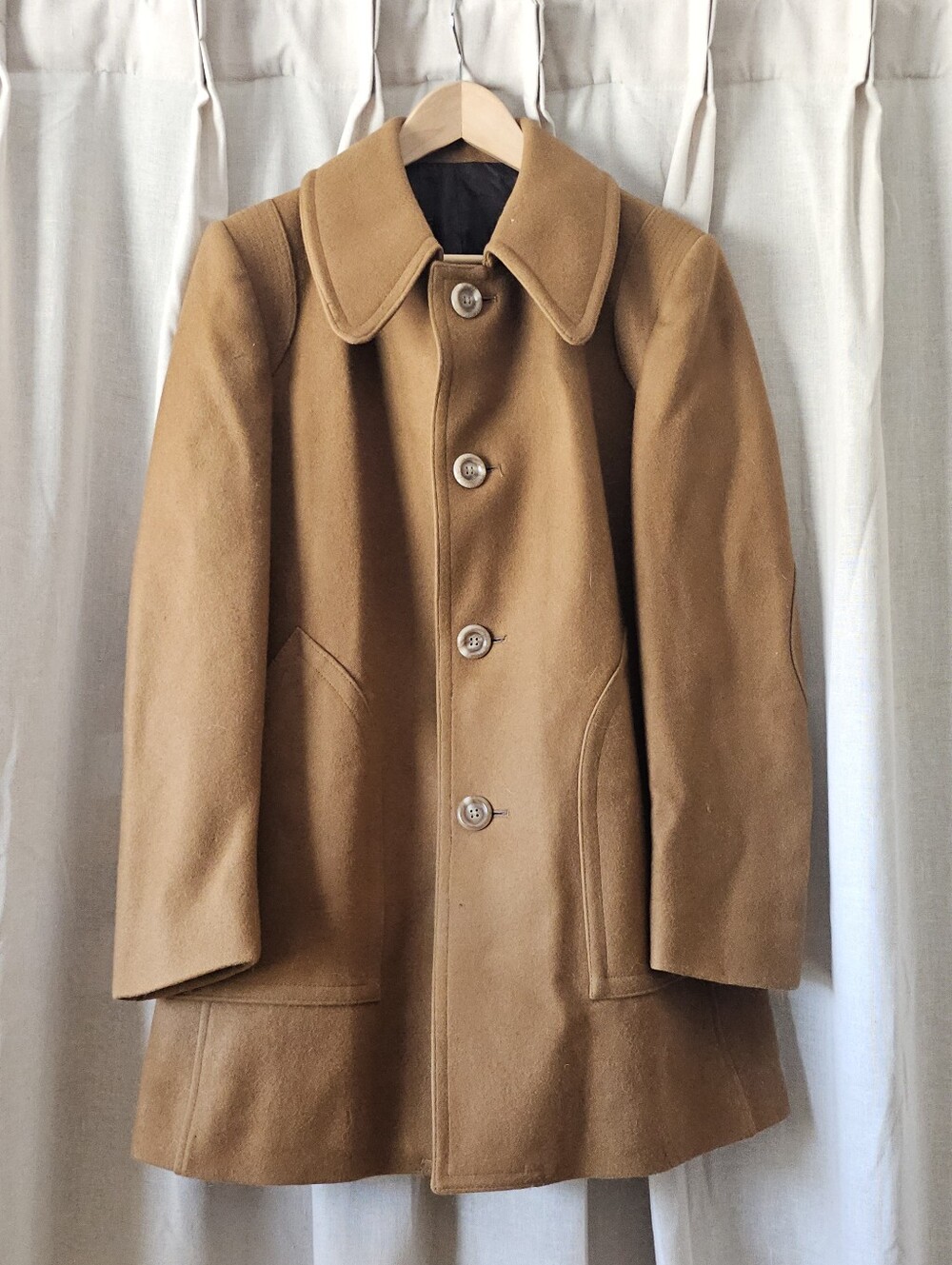Vintage Camel Wool Coat – Womens Small – 60s/70s Mod Style